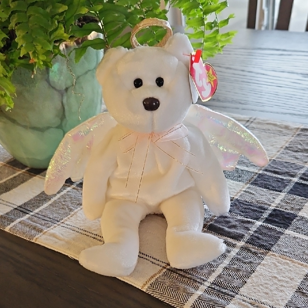 Ty Beanie Baby White "Halo" Bear with Iridescent Wings - 1998